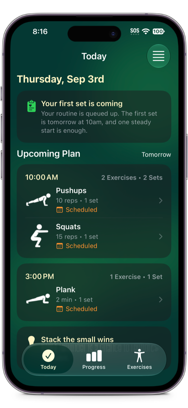 Today: your upcoming plan of sets