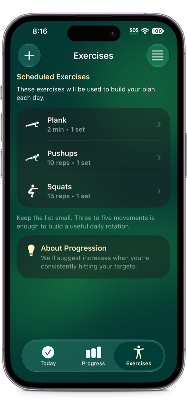 Exercises: your scheduled exercises